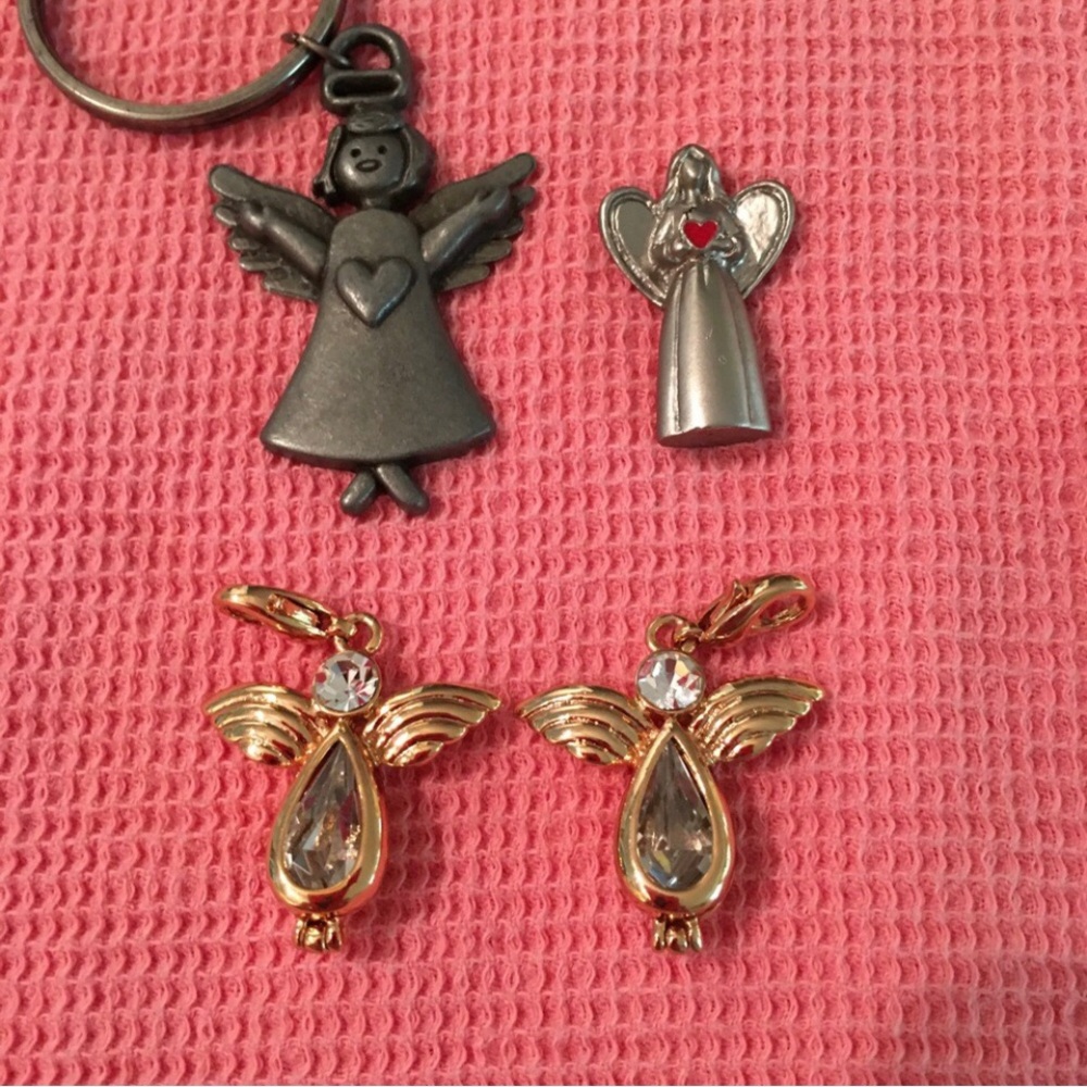 Angels keyring pocket charm zipper pulls bundle 4 metal stocking stuffer vintage